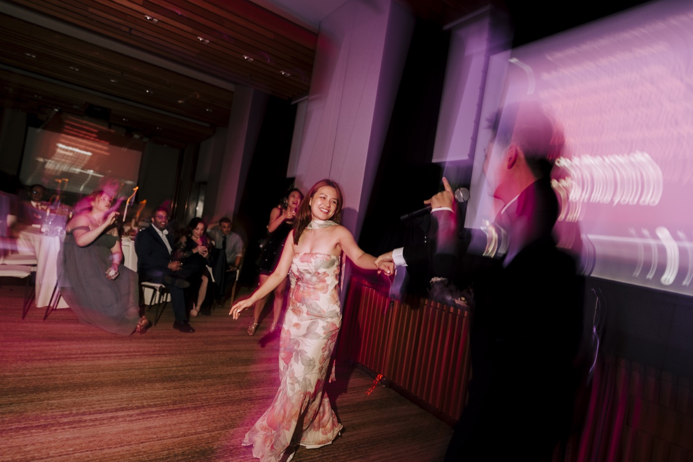 A joyful wedding reception moment